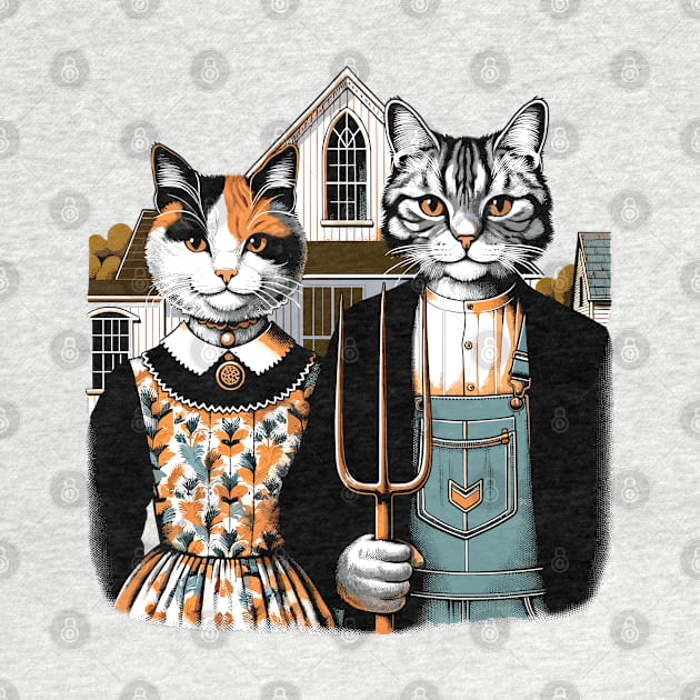 Retro American Gothic Cat Mom Cat Dad Gifts Funny Cat by KsuAnn